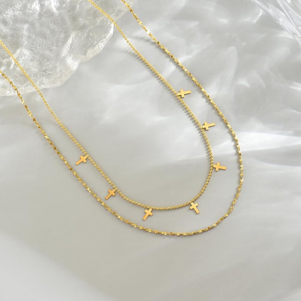 18K Gold Plated Star Cross Heart Charm Choker Necklace for Women Dainty Layered - Picture 5 of 8